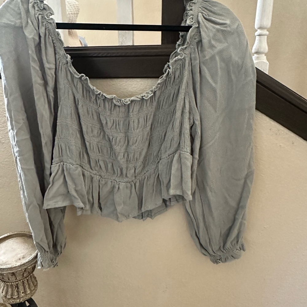 Women's Ruffled Gray Top - Picture 7 of 8